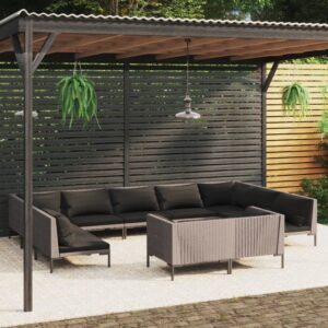 11 Piece Garden Lounge Set with Cushions Poly Rattan Dark Grey