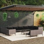 13 Piece Garden Lounge Set with Cushions Poly Rattan Dark Grey