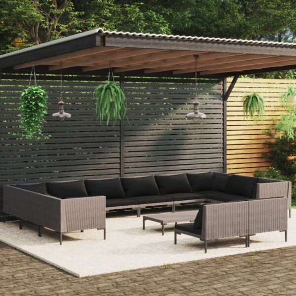 13 Piece Garden Lounge Set with Cushions Poly Rattan Dark Grey