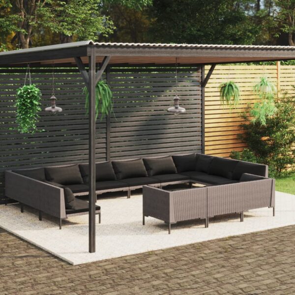 13 Piece Garden Lounge Set with Cushions Poly Rattan Dark Grey