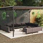 14 Piece Garden Lounge Set with Cushions Poly Rattan Dark Grey