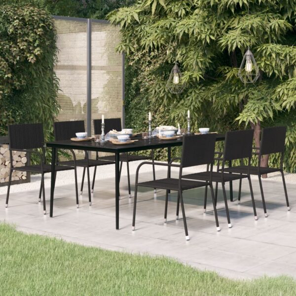 Elegant Outdoor Garden Patio Dining Table Black Glass Top Powder-Coated Steel