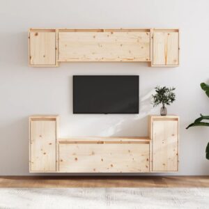 Solid Pine Wood Floating TV Cabinet Set Wall Mount Storage Shelves Home Decor