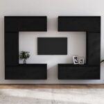 TV Cabinets 6 pcs Black Solid Wood Pine