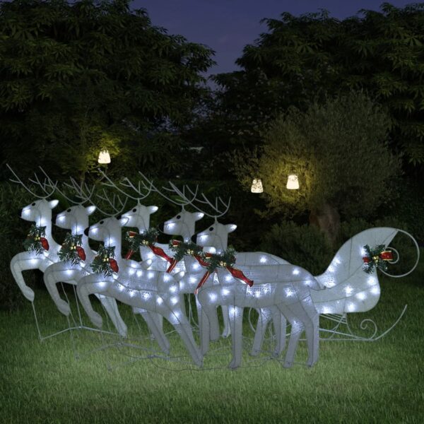 Outdoor White LED Christmas Reindeer Sleigh Decoration Weather Resistant Light