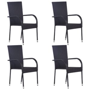 Set of Four Stackable Patio Chairs Outdoor Garden Furniture Poly Rattan Black