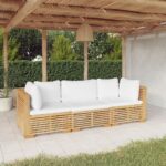 3 Piece Garden Lounge Set with Cushions Solid Wood Teak