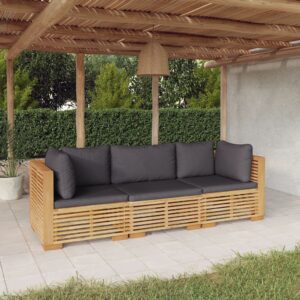 3 Piece Garden Lounge Set with Cushions Solid Wood Teak