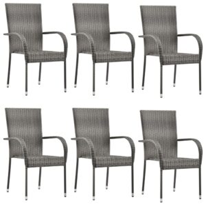 Stackable Outdoor Chairs 6 pcs Grey Poly Rattan