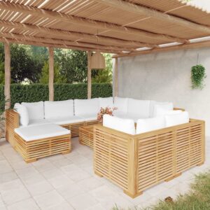 10 Piece Garden Lounge Set with Cushions Solid Teak Wood