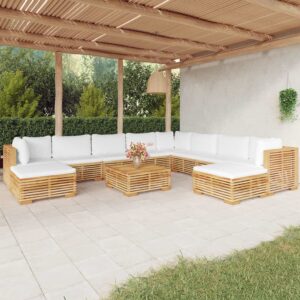 11 Piece Garden Lounge Set with Cushions Solid Teak Wood