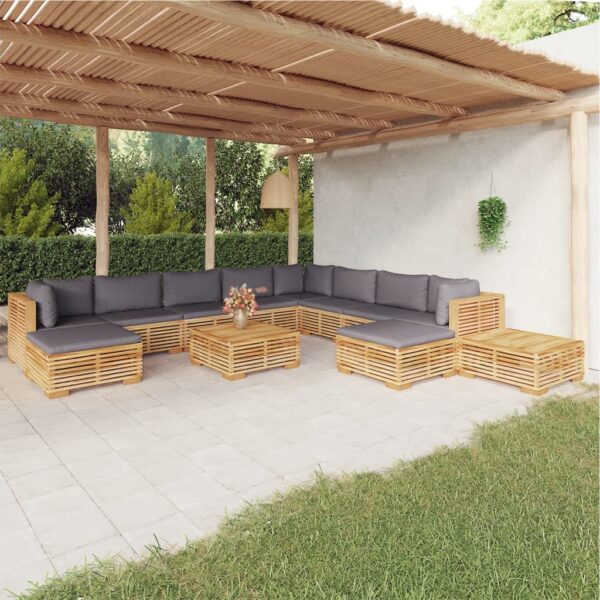 12 Piece Garden Lounge Set with Cushions Solid Teak Wood