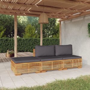 3 Piece Garden Lounge Set with Cushions Solid Wood Teak