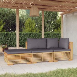 3 Piece Garden Lounge Set with Cushions Solid Wood Teak