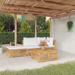 4 Piece Garden Lounge Set with Cushions Solid Wood Teak