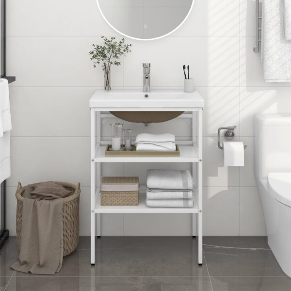 Elegant White Ceramic Washbasin with Durable Iron Frame Modern Design