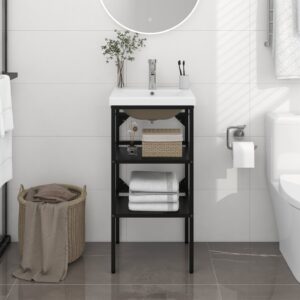 Bathroom Washbasin Frame with Built-in Basin Black Iron