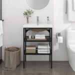 Elegant Black Iron Washbasin Frame with Chic Ceramic Built-in Basin