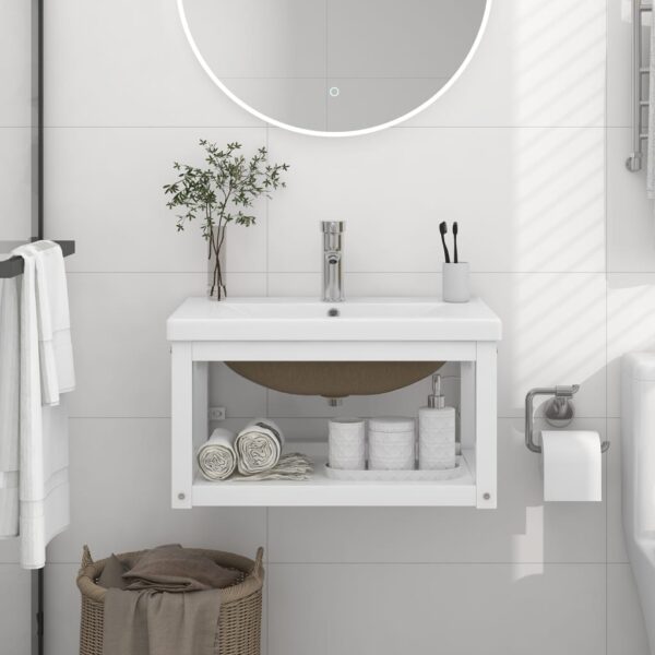 White Ceramic Wall Mounted Washbasin Frame with Built-in Basin Elegant Design