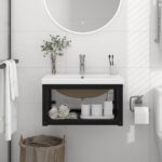 Chic Black Iron Wall-Mounted Washbasin Frame with Ceramic Basin