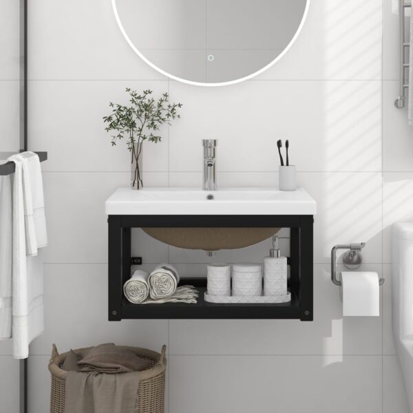 Chic Black Iron Wall-Mounted Washbasin Frame with Ceramic Basin