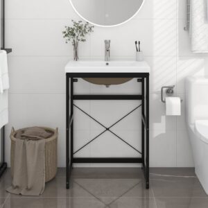 Elegant Black Iron Washbasin Frame with Modern Ceramic Built-in Basin