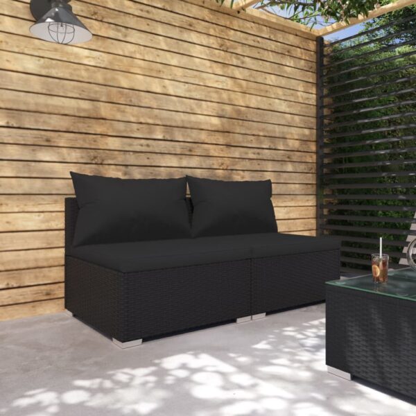 Outdoor Garden Lounge Set Poly Rattan Modular Sofa with Comfort Cushions Black