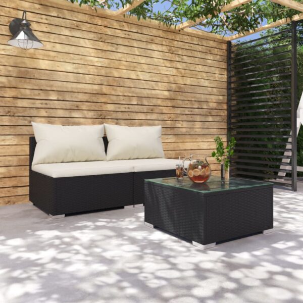 Outdoor Rattan Lounge Set Garden Patio Furniture with Comfort Cushions Black