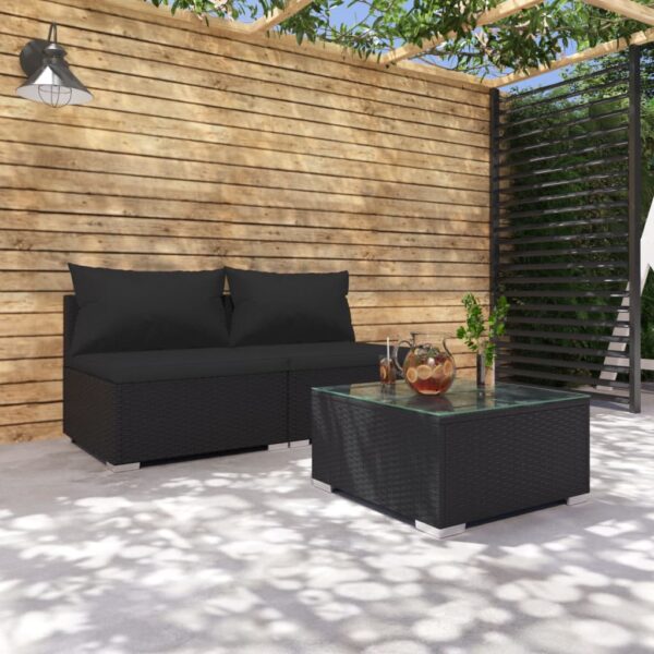 Outdoor Rattan Lounge Set Garden Patio Furniture with Comfort Cushions Black