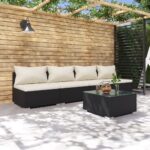 5 Piece Garden Lounge Set with Cushions Poly Rattan Black