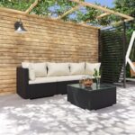 4 Piece Garden Lounge Set with Cushions Poly Rattan Black