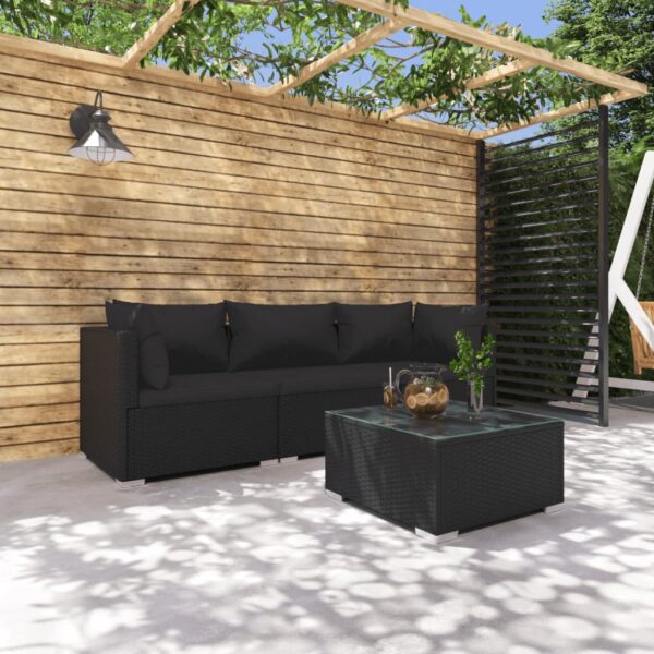 4 Piece Garden Lounge Set with Cushions Poly Rattan Black