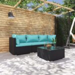 4 Piece Garden Lounge Set with Cushions Poly Rattan Black