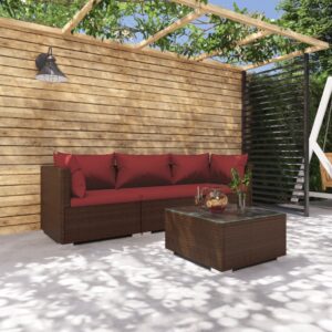 4 Piece Garden Lounge Set with Cushions Poly Rattan Brown