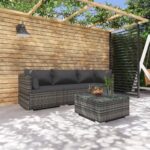 4 Piece Garden Lounge Set with Cushions Poly Rattan Grey