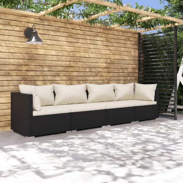 4 Piece Garden Lounge Set with Cushions Poly Rattan Black