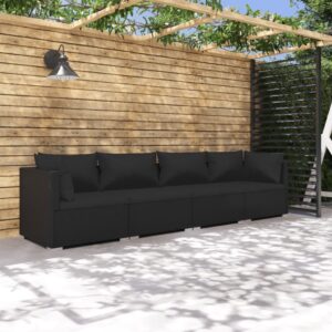 4 Piece Garden Lounge Set with Cushions Poly Rattan Black