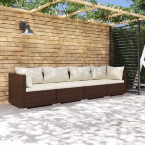 4 Piece Garden Lounge Set with Cushions Poly Rattan Brown