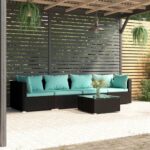 5 Piece Garden Lounge Set with Cushions Poly Rattan Black