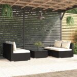 5 Piece Garden Lounge Set with Cushions Poly Rattan Black