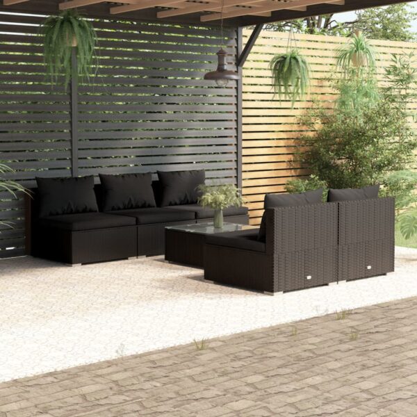 6 Piece Garden Lounge Set with Cushions Poly Rattan Black