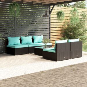 6 Piece Garden Lounge Set with Cushions Poly Rattan Black