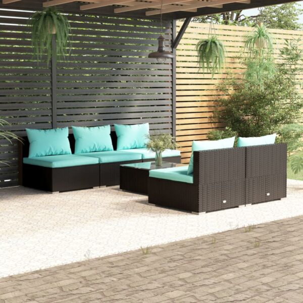 6 Piece Garden Lounge Set with Cushions Poly Rattan Black