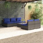 6 Piece Garden Lounge Set with Cushions Poly Rattan Grey