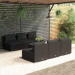 7 Piece Garden Lounge Set with Cushions Poly Rattan Black