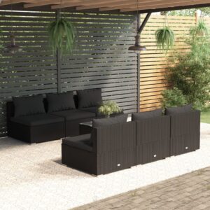 7 Piece Garden Lounge Set with Cushions Poly Rattan Black