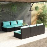 7 Piece Garden Lounge Set with Cushions Poly Rattan Black