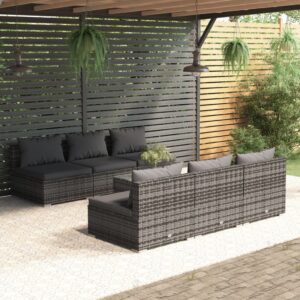 7 Piece Garden Lounge Set with Cushions Poly Rattan Grey