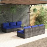 7 Piece Garden Lounge Set with Cushions Poly Rattan Grey