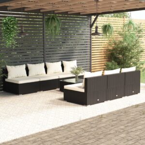 8 Piece Garden Lounge Set with Cushions Poly Rattan Black